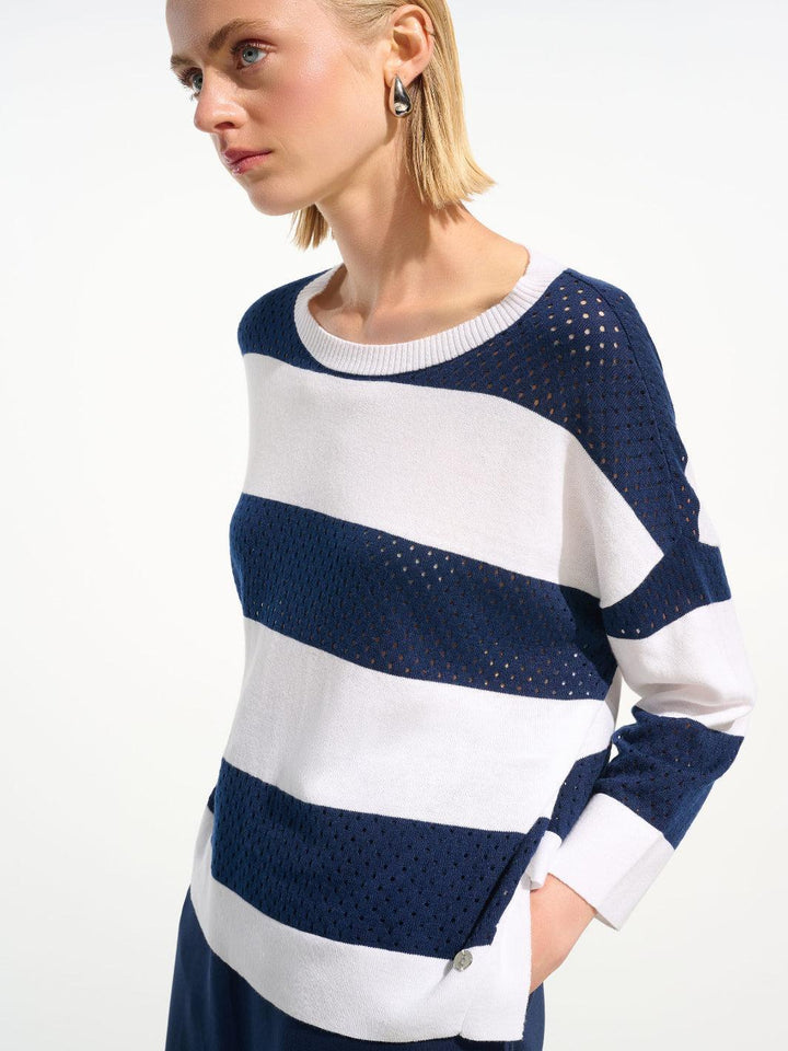 Joseph Ribkoff Striped Top In Vanilla/Indigo 261635-Nicola Ross