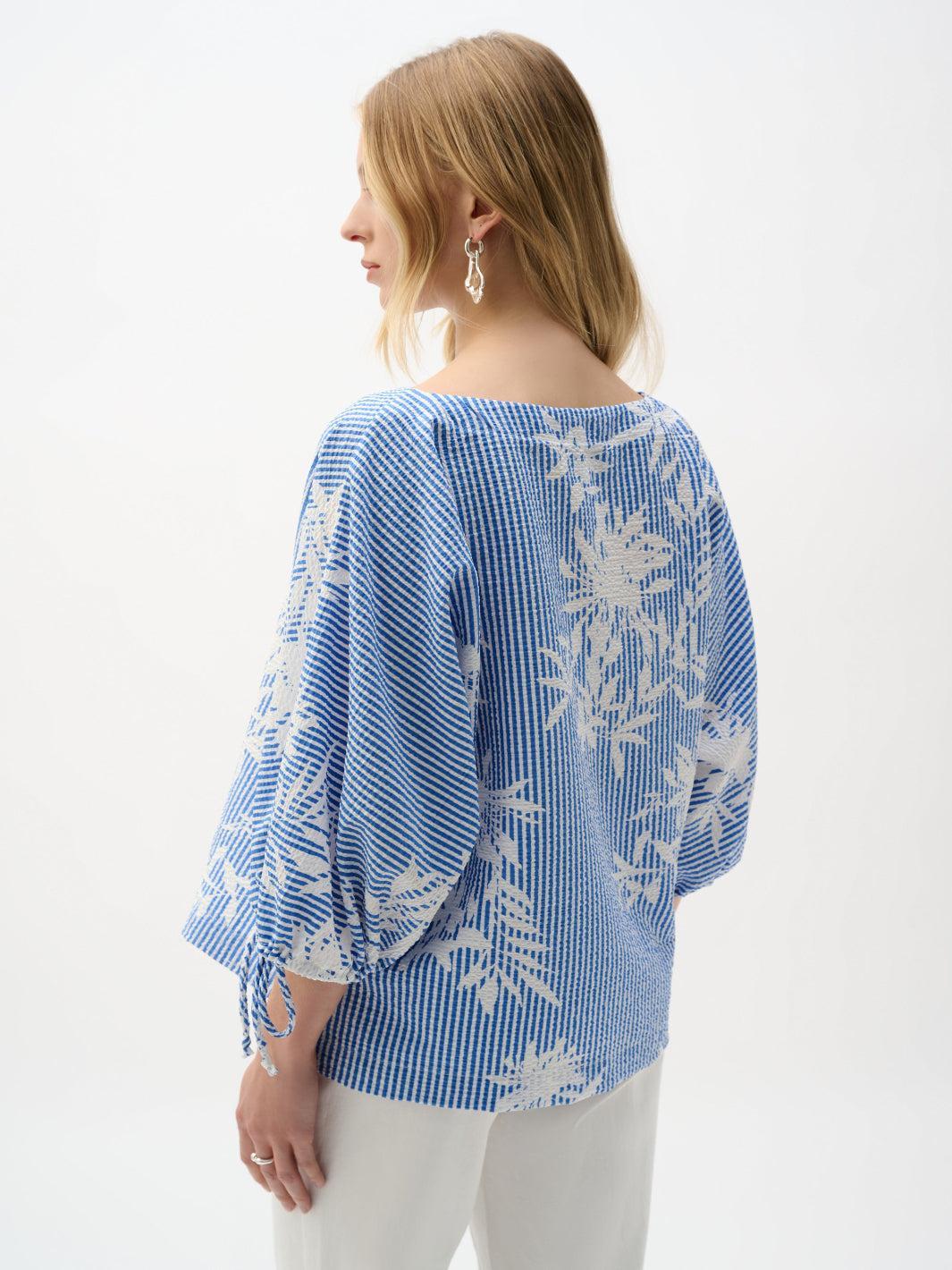 Joseph Ribkoff Striped Top With Puff Sleeves In Blue/Vanilla