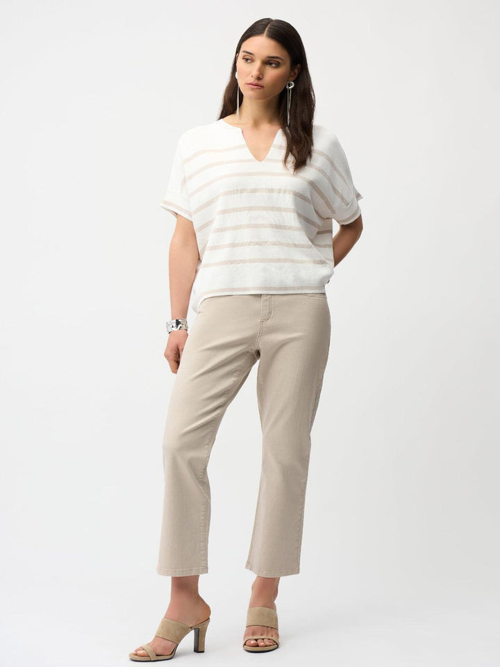 Joseph Ribkoff Striped V-neck Top In Vanilla/Moonstone 261921-Nicola Ross