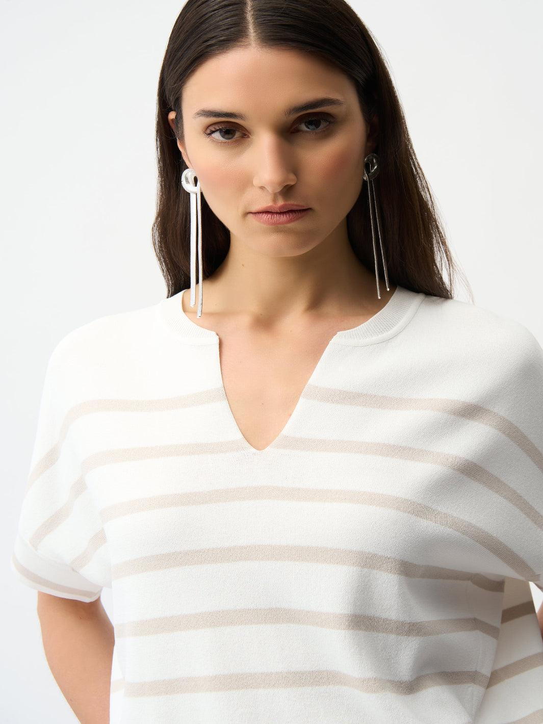 Joseph Ribkoff Striped V-neck Top In Vanilla/Moonstone 261921-Nicola Ross