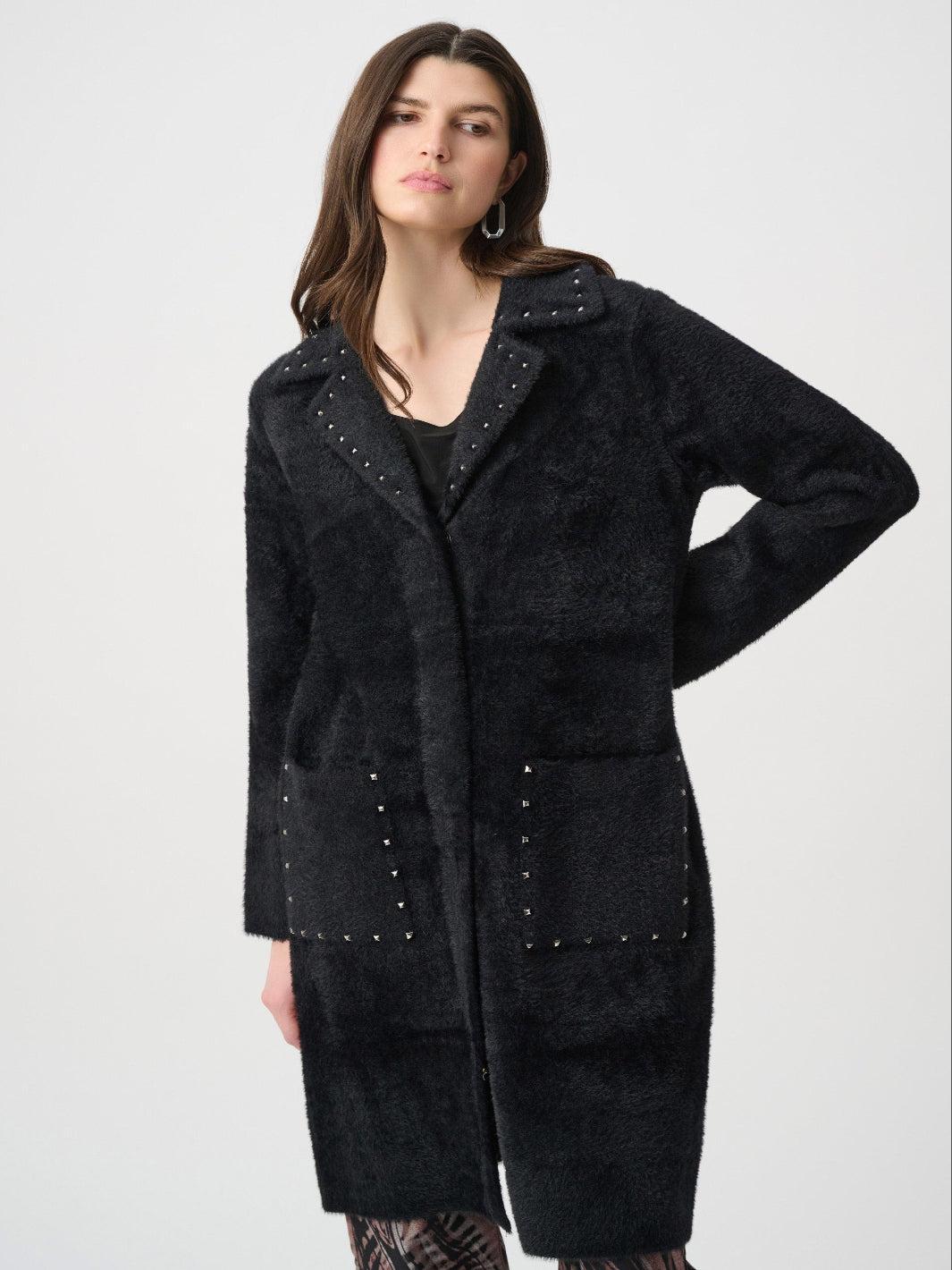 Joseph Ribkoff Stud Detail Coat In Black 264921-Nicola Ross