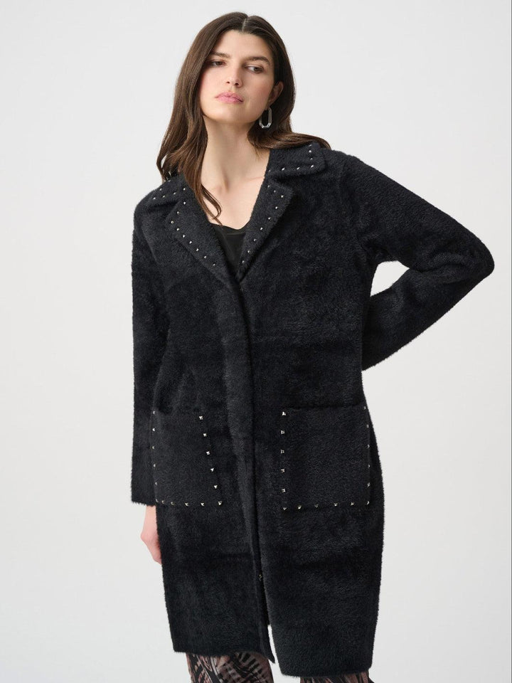 Joseph Ribkoff Stud Detail Coat In Black 264921-Nicola Ross