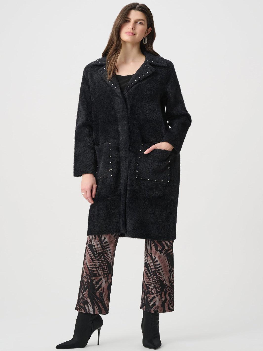 Joseph Ribkoff Stud Detail Coat In Black 264921-Nicola Ross