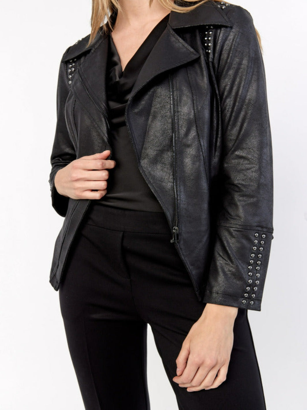 Joseph Ribkoff - Studded Shoulder Jacket in Black 233926-Nicola Ross