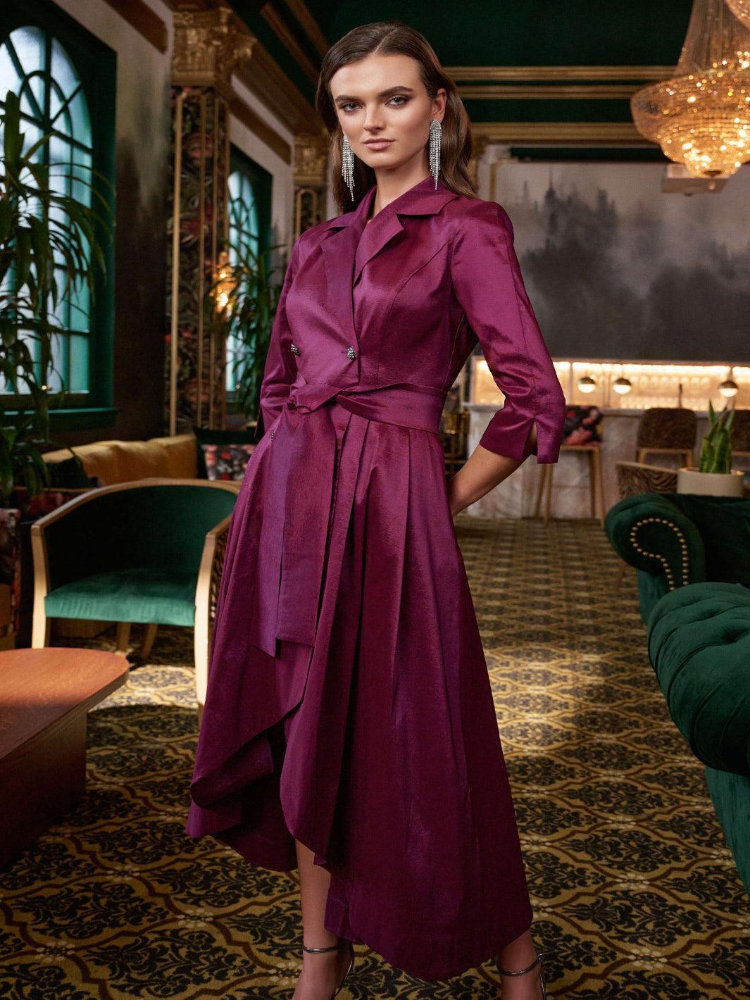 Joseph Ribkoff Taffeta Midi Dress In Berry Burst 263704-Nicola Ross
