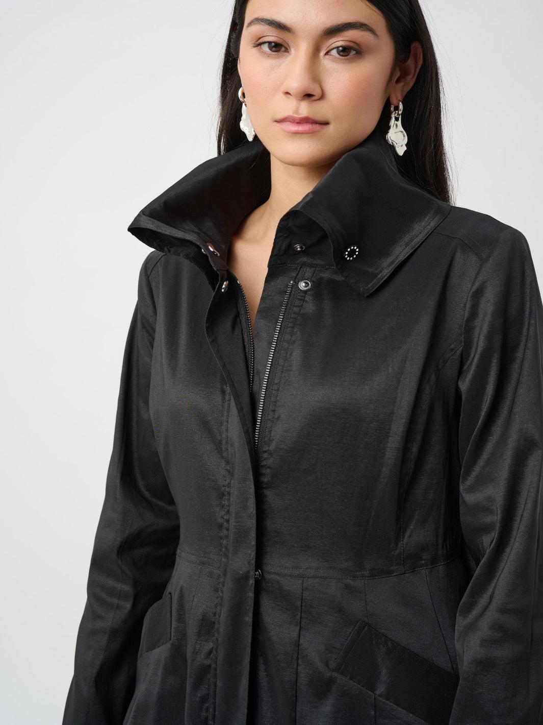 Joseph Ribkoff Taffeta Tie Waist Coat In Black 263911-Nicola Ross