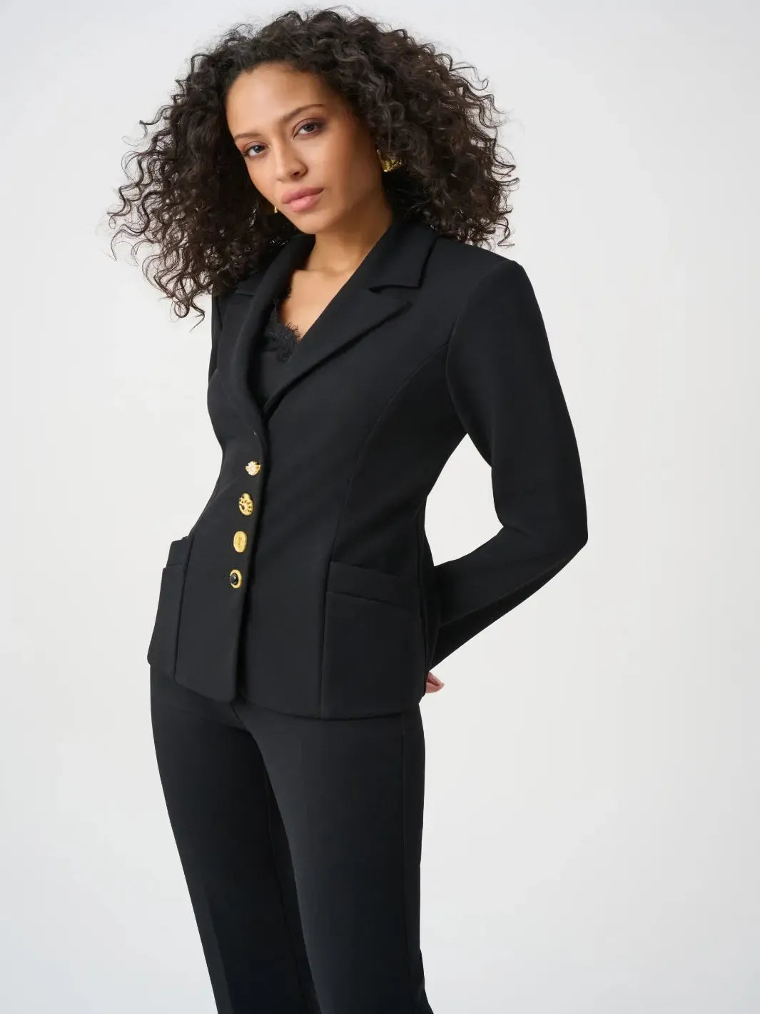 Joseph Ribkoff Tailored Gold Button Blazer In Black 263151-Nicola Ross