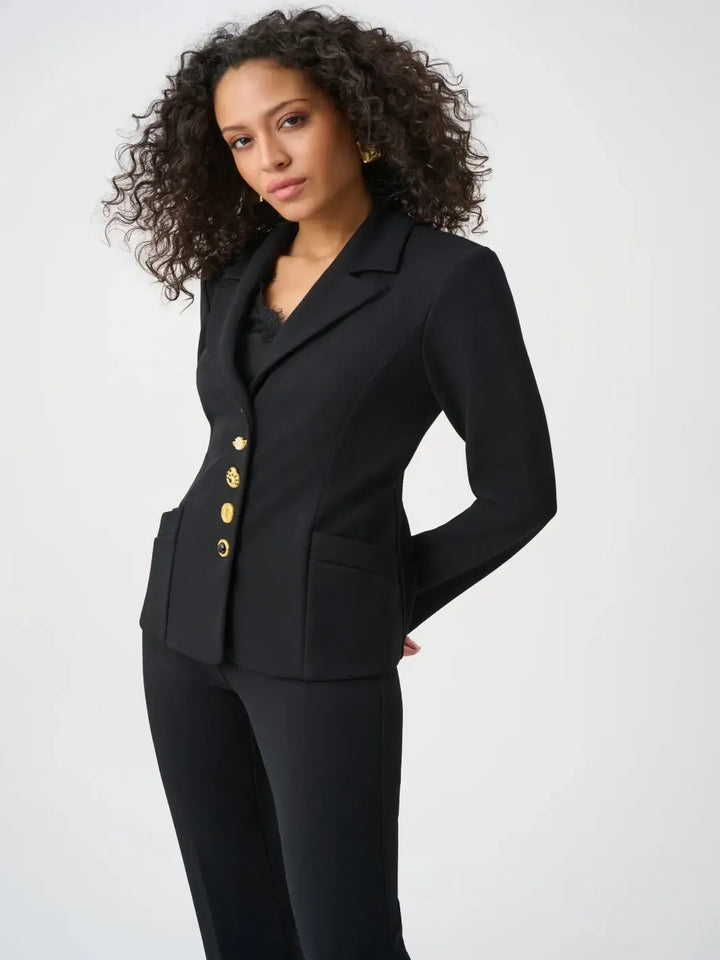 Joseph Ribkoff Tailored Gold Button Blazer In Black 263151-Nicola Ross
