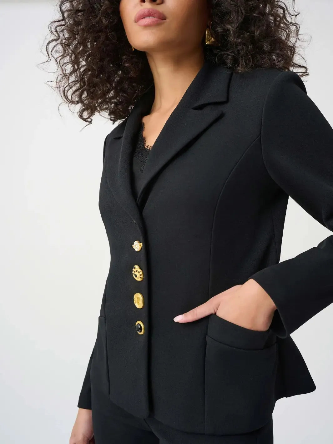Joseph Ribkoff Tailored Gold Button Blazer In Black 263151-Nicola Ross