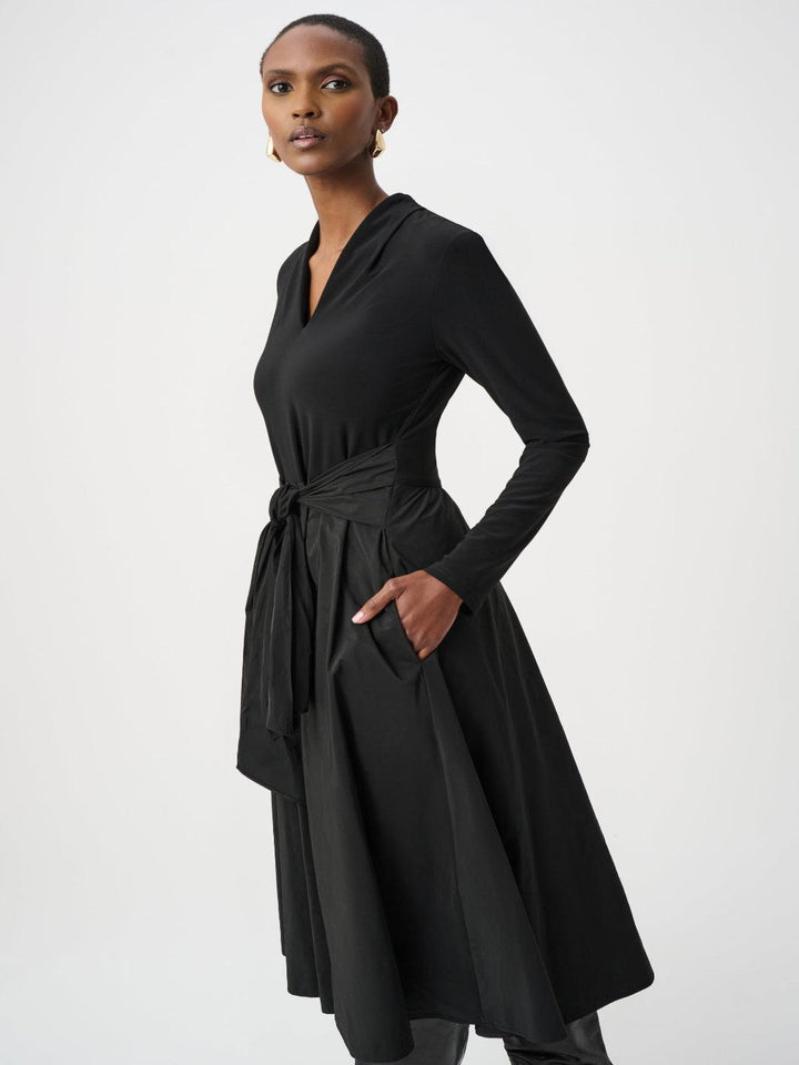 Joseph Ribkoff Tie Waist Midi Dress In Black 263145-Nicola Ross