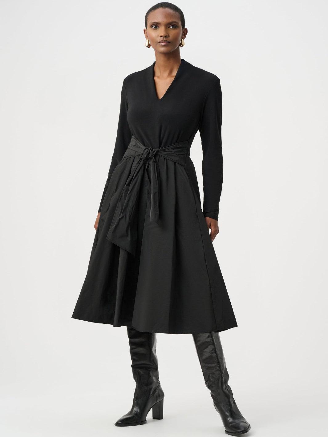 Joseph Ribkoff Tie Waist Midi Dress In Black 263145-Nicola Ross