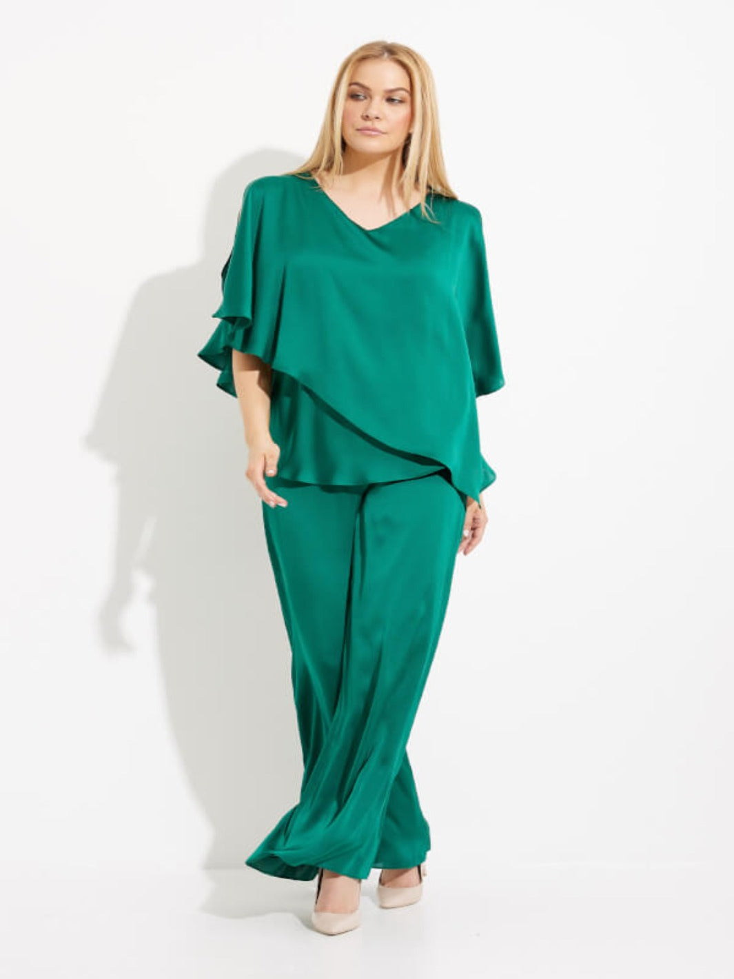 Joseph Ribkoff Tiered Satin Blouse In Emerald Green 233754-Nicola Ross