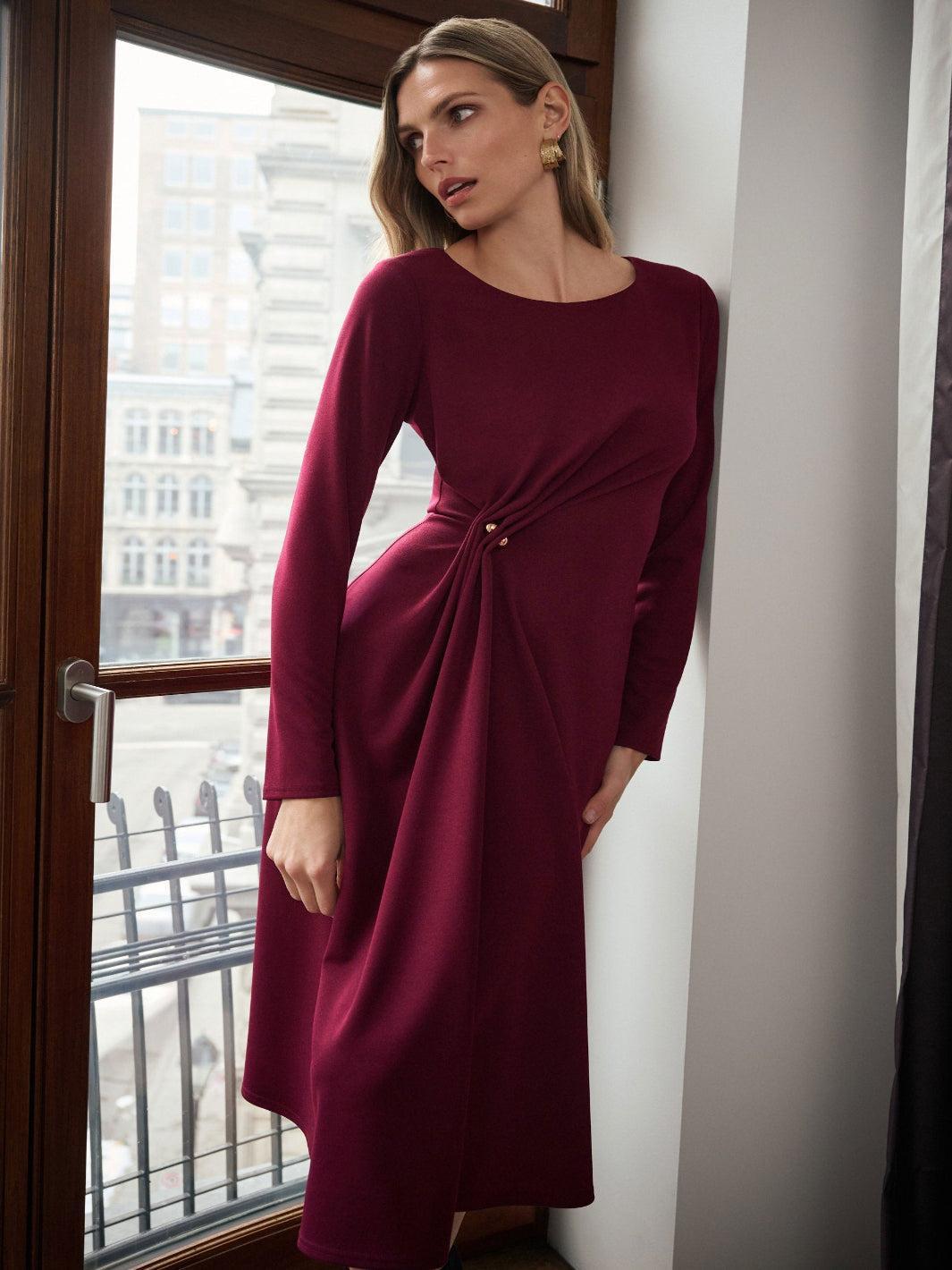 Joseph Ribkoff Twist Detail Midi Dress In Elderberry 263178-Nicola Ross