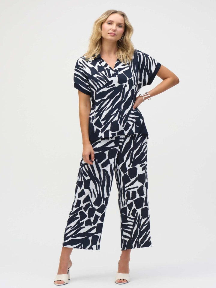 Joseph Ribkoff V-neck Abstract Pullover In Vanilla/Midnight Blue 252146-Nicola Ross