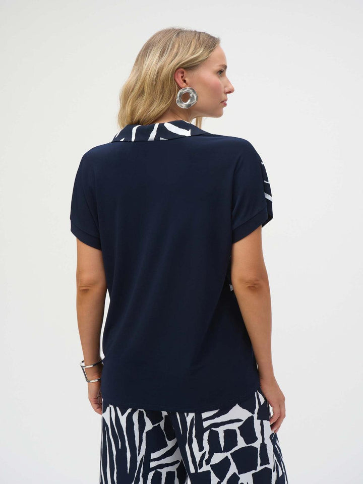 Joseph Ribkoff V-neck Abstract Pullover In Vanilla/Midnight Blue 252146-Nicola Ross