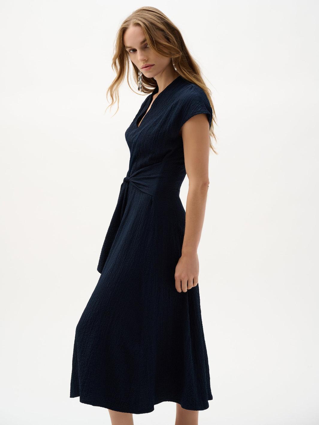 Joseph Ribkoff V-neck Midi Dress Midnight Blue 262026-Nicola Ross