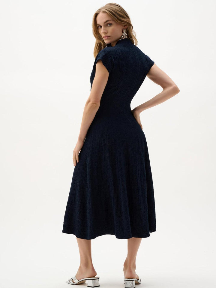 Joseph Ribkoff V-neck Midi Dress Midnight Blue 262026-Nicola Ross