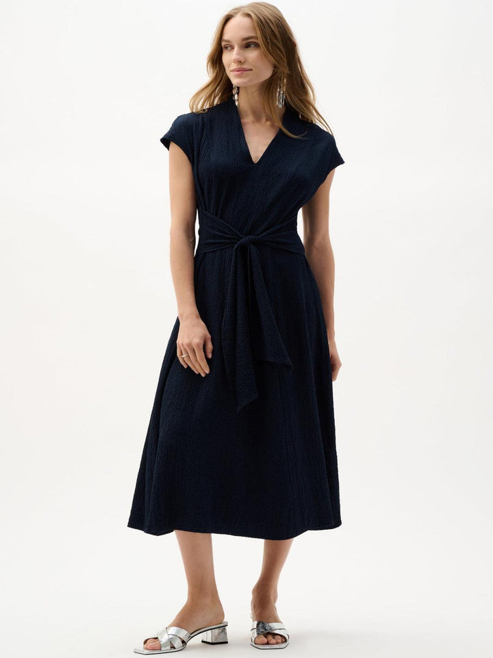 Joseph Ribkoff V-neck Midi Dress Midnight Blue 262026-Nicola Ross