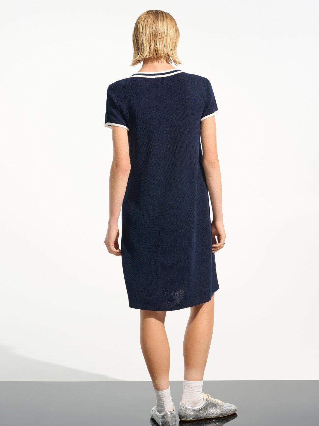 Joseph Ribkoff V-neck Shift Dress In Indigo/Vanilla 261648