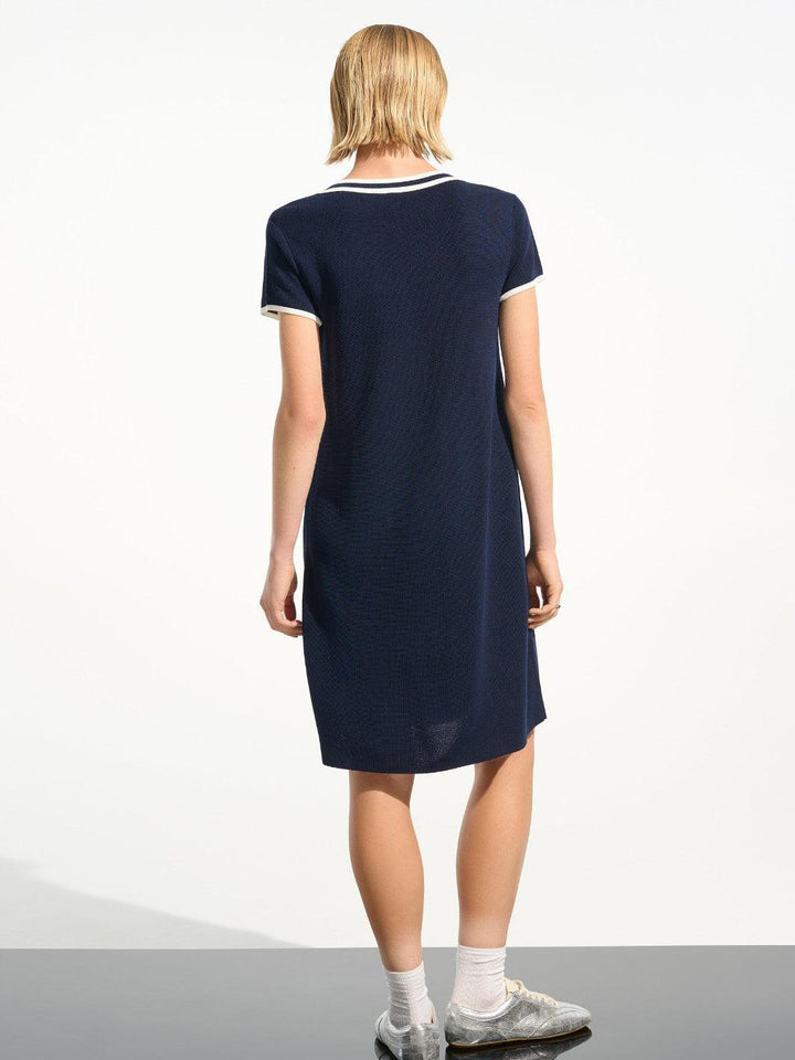 Joseph Ribkoff V-neck Shift Dress In Indigo/Vanilla 261648-Nicola Ross