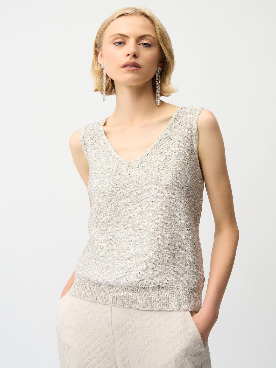 Joseph Ribkoff V-neck Sleeveless Top In Moonstone 261914-Nicola Ross