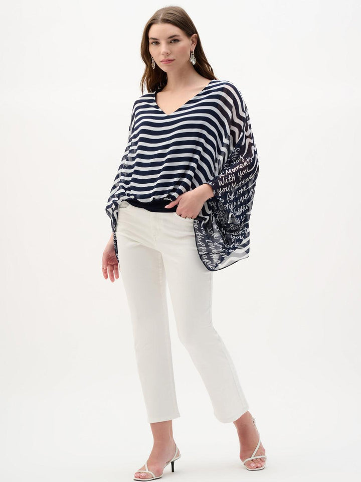 Joseph Ribkoff V-neck Striped Top In Midnight Blue/Vanilla 262188-Nicola Ross