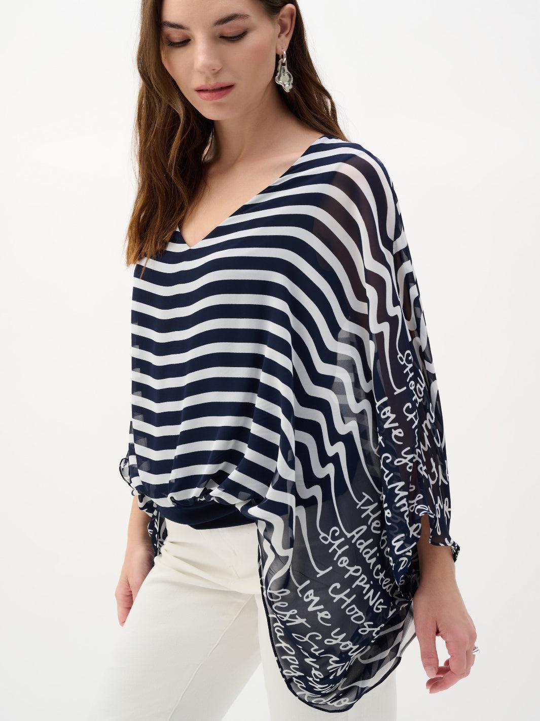 Joseph Ribkoff V-neck Striped Top In Midnight Blue/Vanilla 262188-Nicola Ross