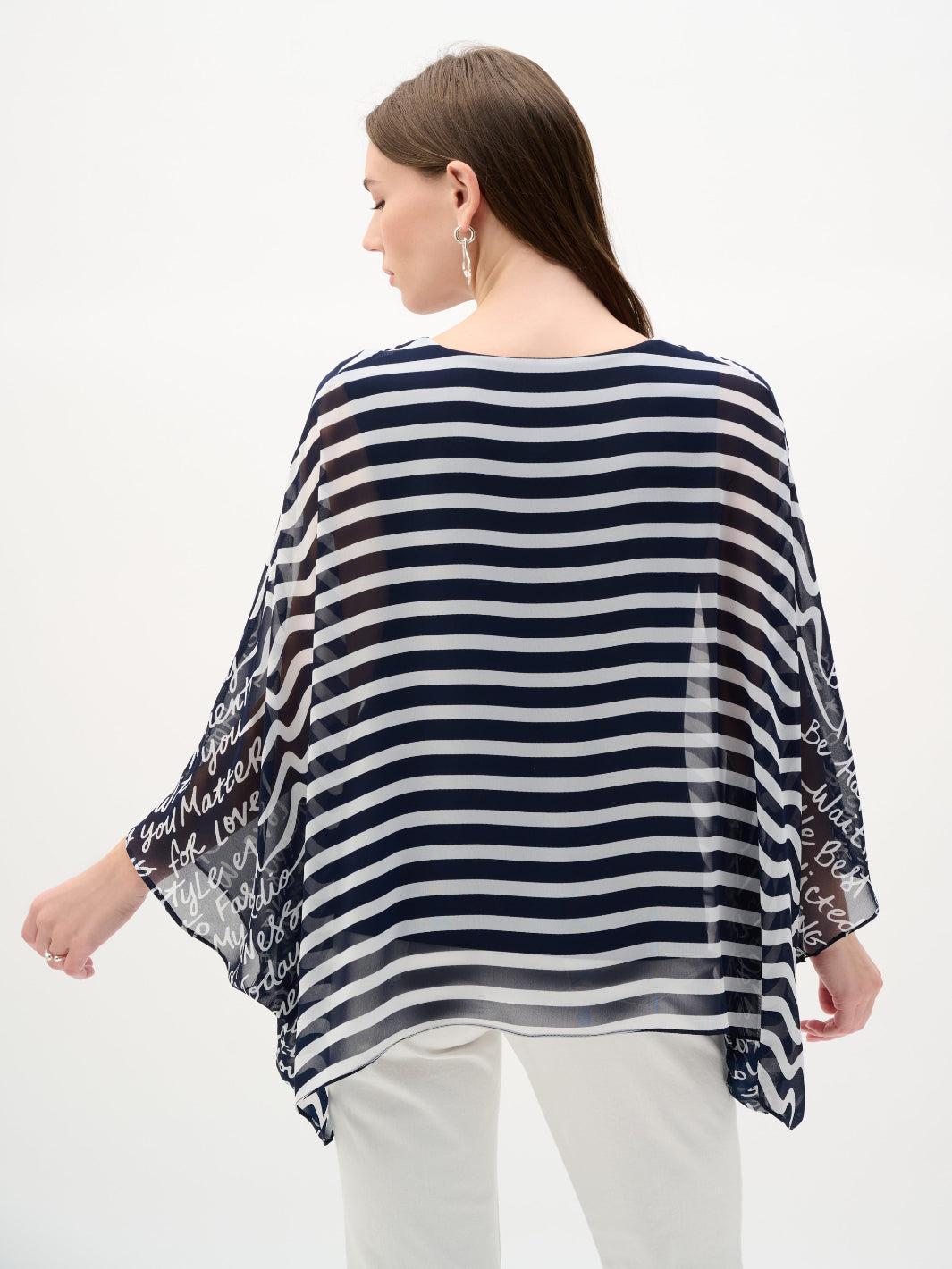 Joseph Ribkoff V-neck Striped Top In Midnight Blue/Vanilla 262188-Nicola Ross