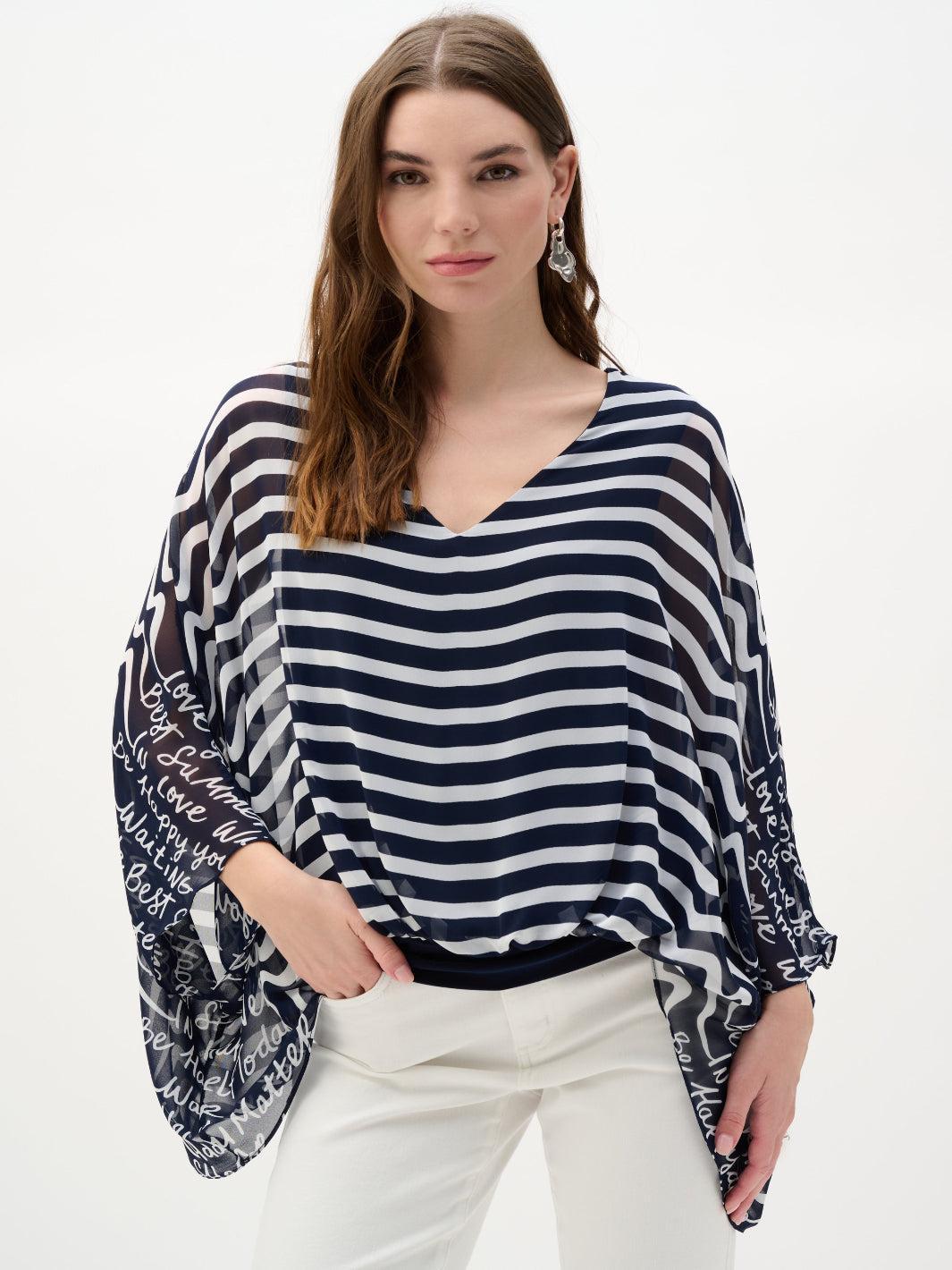 Joseph Ribkoff V-neck Striped Top In Midnight Blue/Vanilla 262188-Nicola Ross