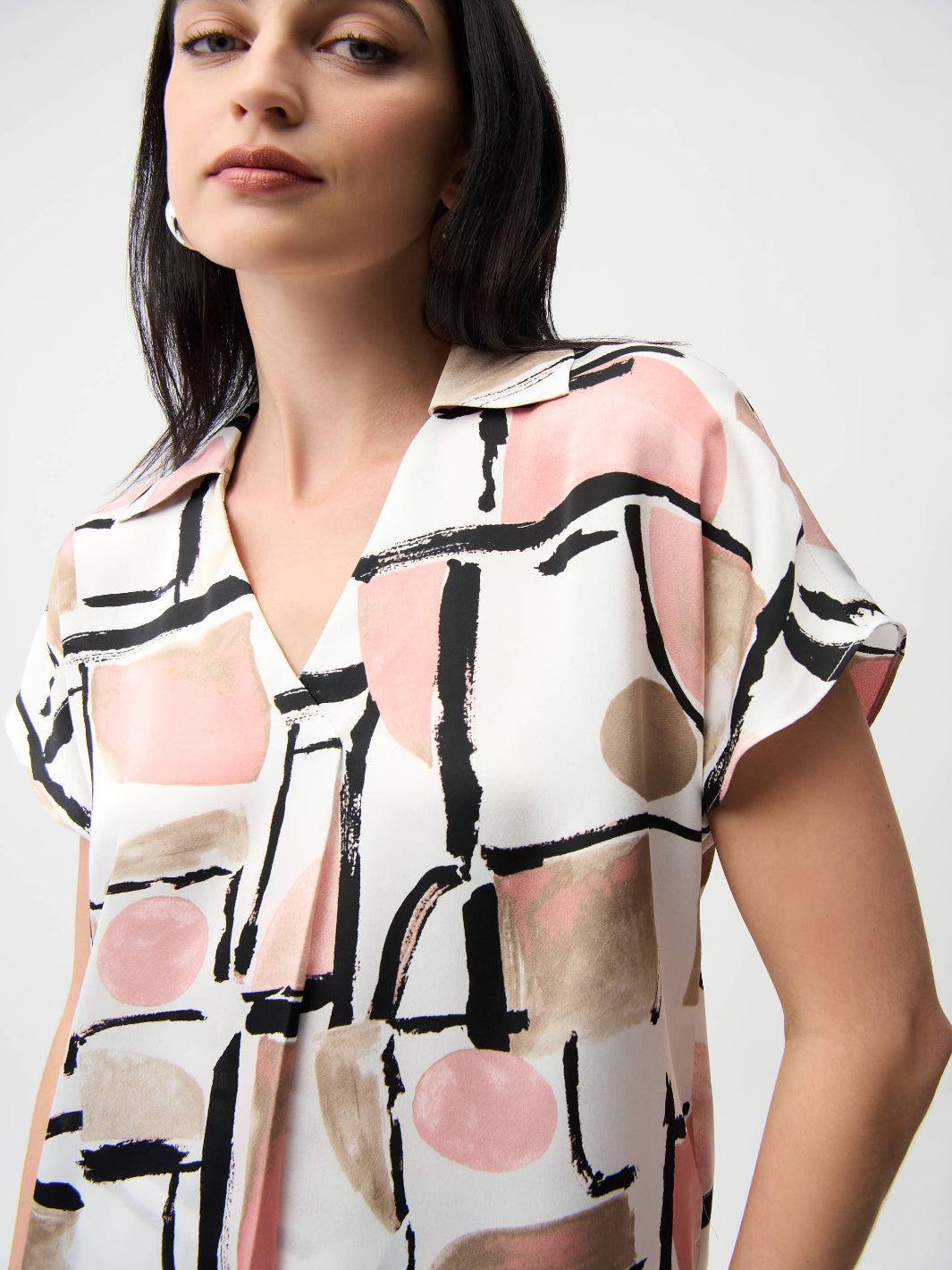 Joseph Ribkoff V-neck Top In Vanilla/Multi 261308-Nicola Ross