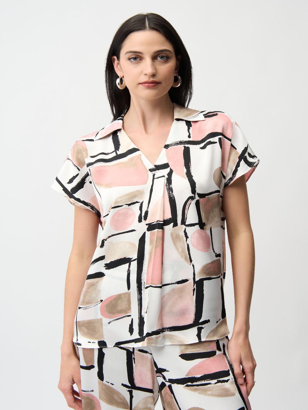 Joseph Ribkoff V-neck Top In Vanilla/Multi 261308-Nicola Ross