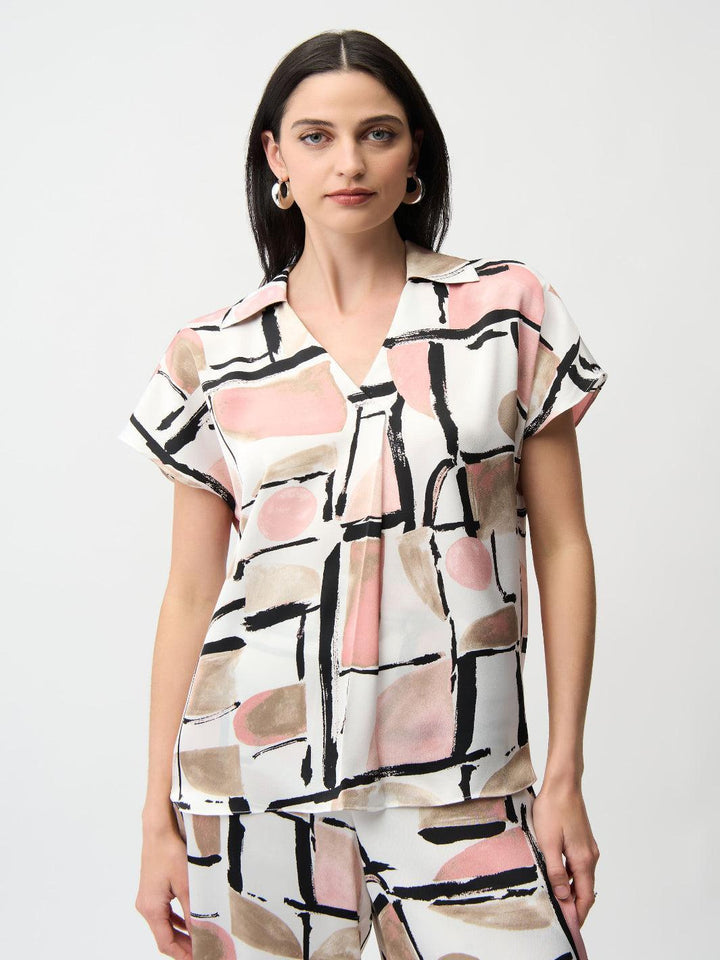 Joseph Ribkoff V-neck Top In Vanilla/Multi 261308-Nicola Ross