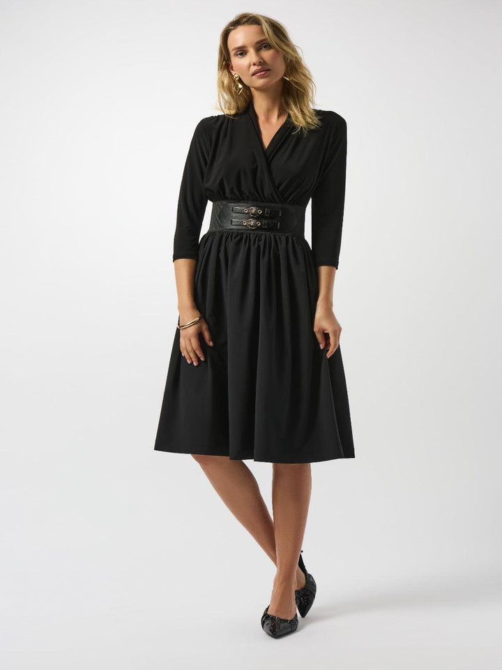 Joseph Ribkoff V-neck Wrap Dress In Black 253185-Nicola Ross