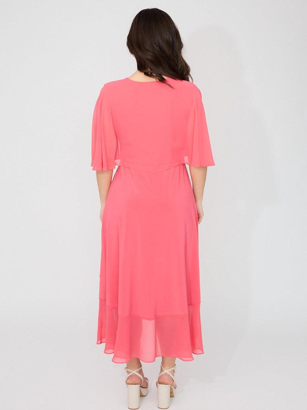 Joseph Ribkoff V-neck Wrap Midi Dress In Coral 261714-Nicola Ross