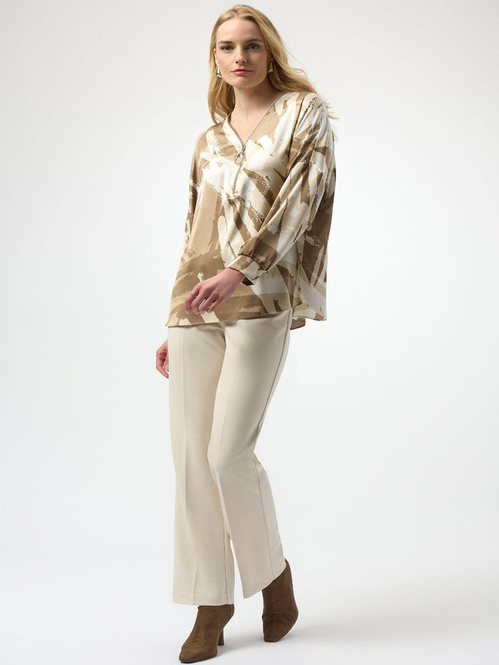 Joseph Ribkoff V-neck Zipper Top In Beige/Off White 254193-Nicola Ross