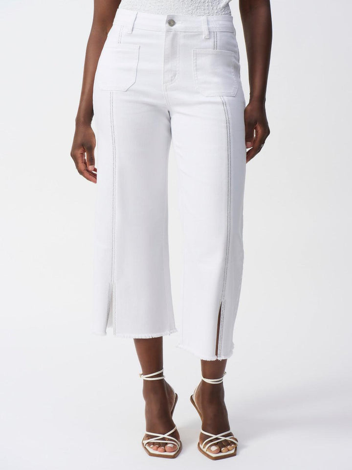 Joseph Ribkoff Varsity Striped High-rise Trousers In White 251901-Nicola Ross