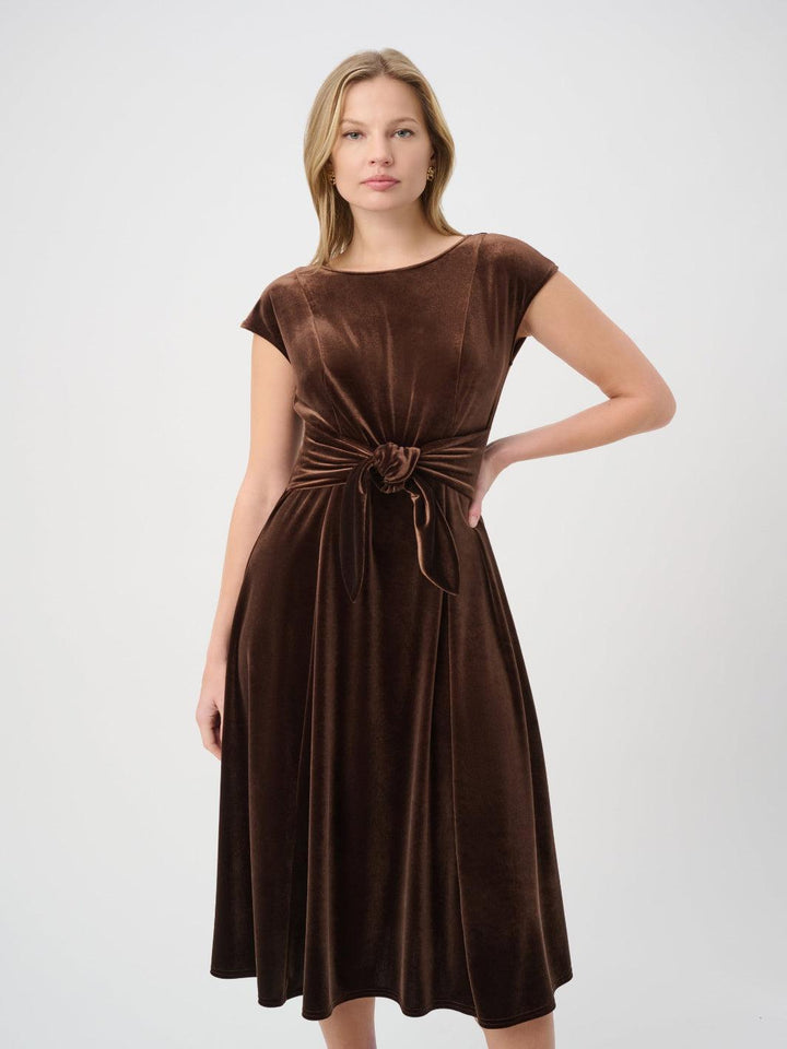 Joseph Ribkoff Velvet Midi Dress In Mahogany 264209-Nicola Ross