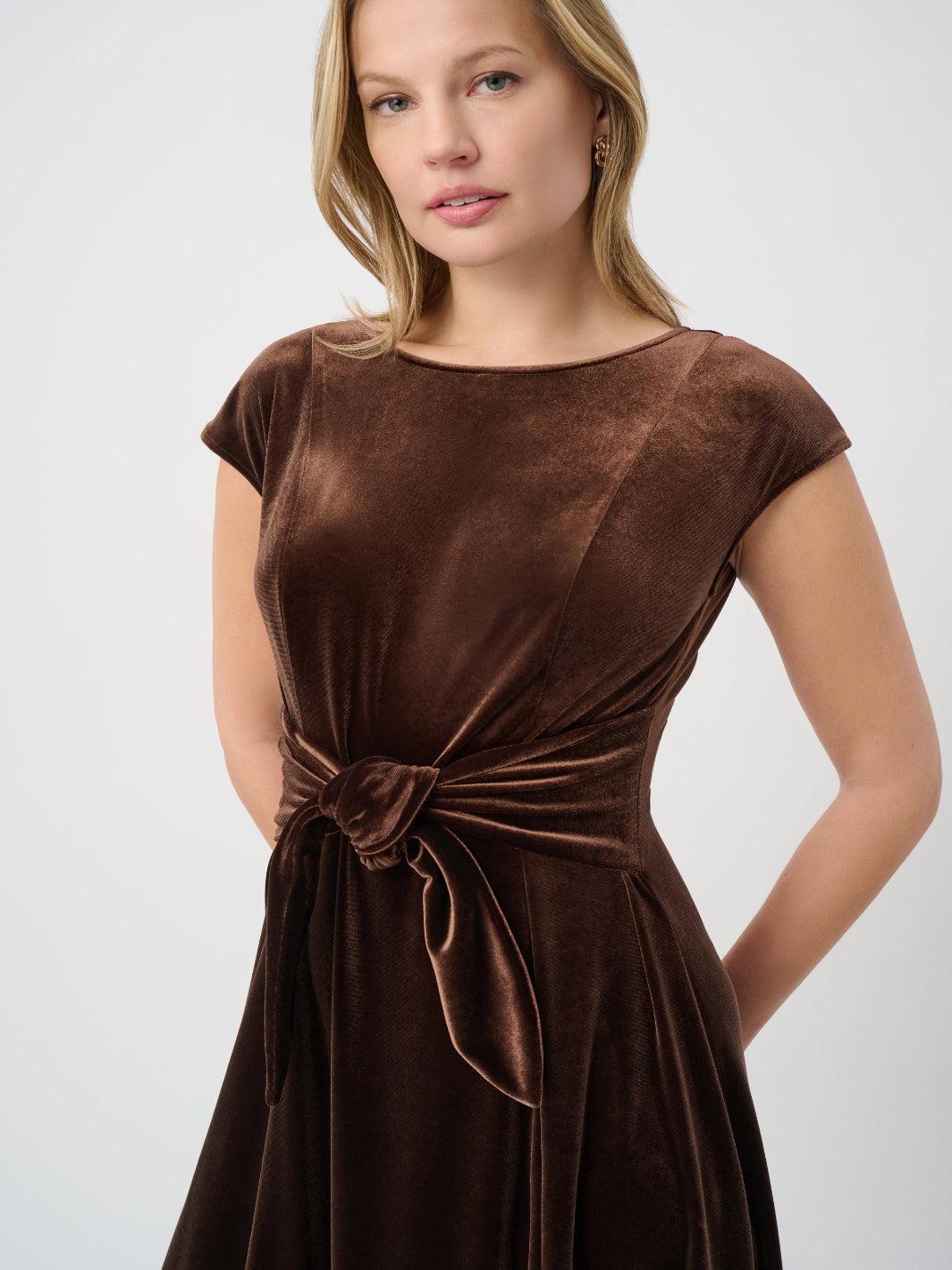 Joseph Ribkoff Velvet Midi Dress In Mahogany 264209-Nicola Ross