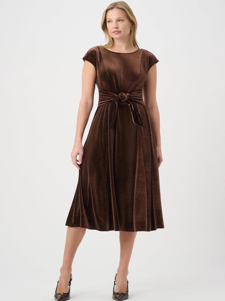 Joseph Ribkoff Velvet Midi Dress In Mahogany 264209-Nicola Ross