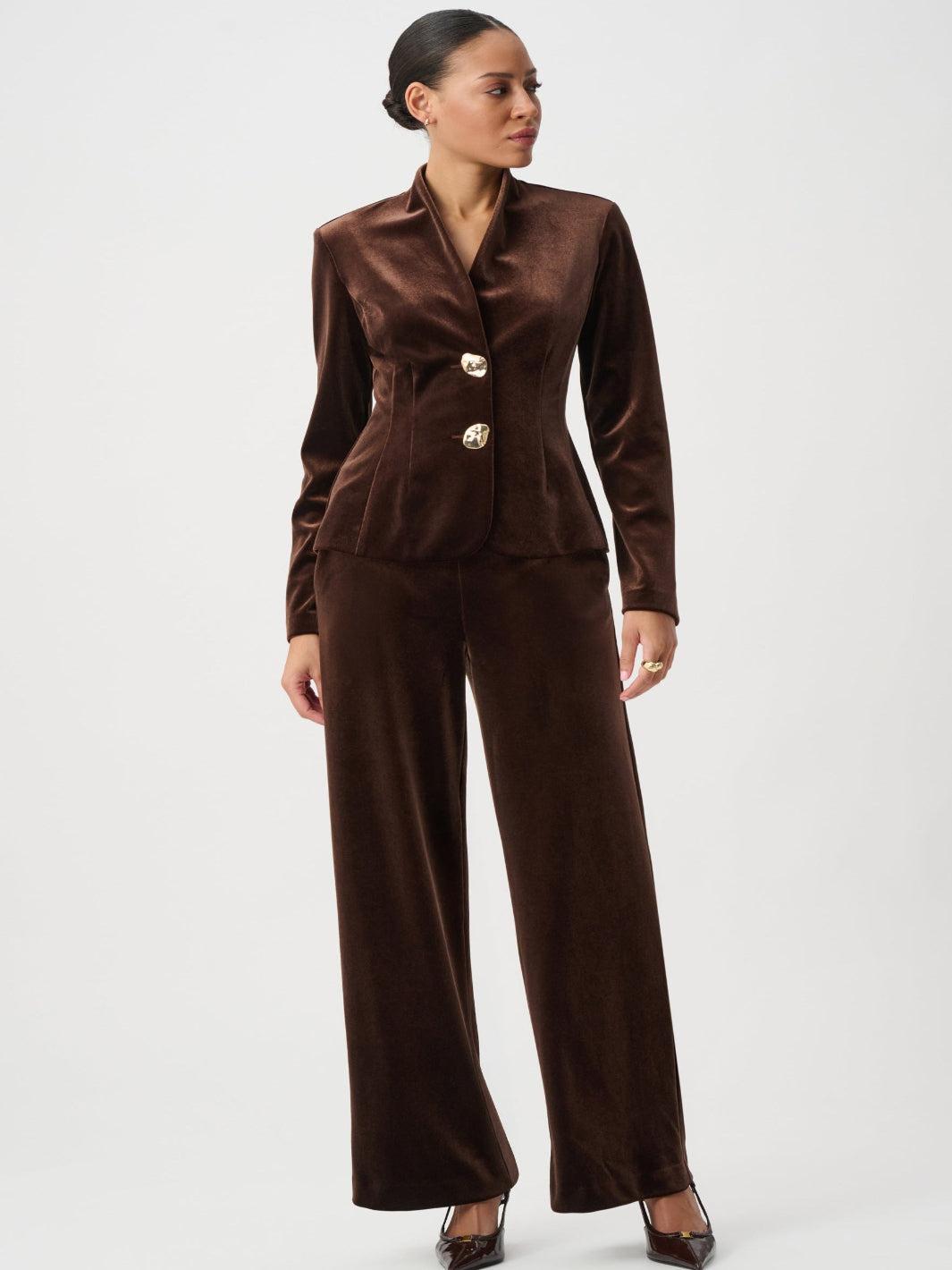 Joseph Ribkoff Velvet Tailored Blazer In Mahogony 264154-Nicola Ross