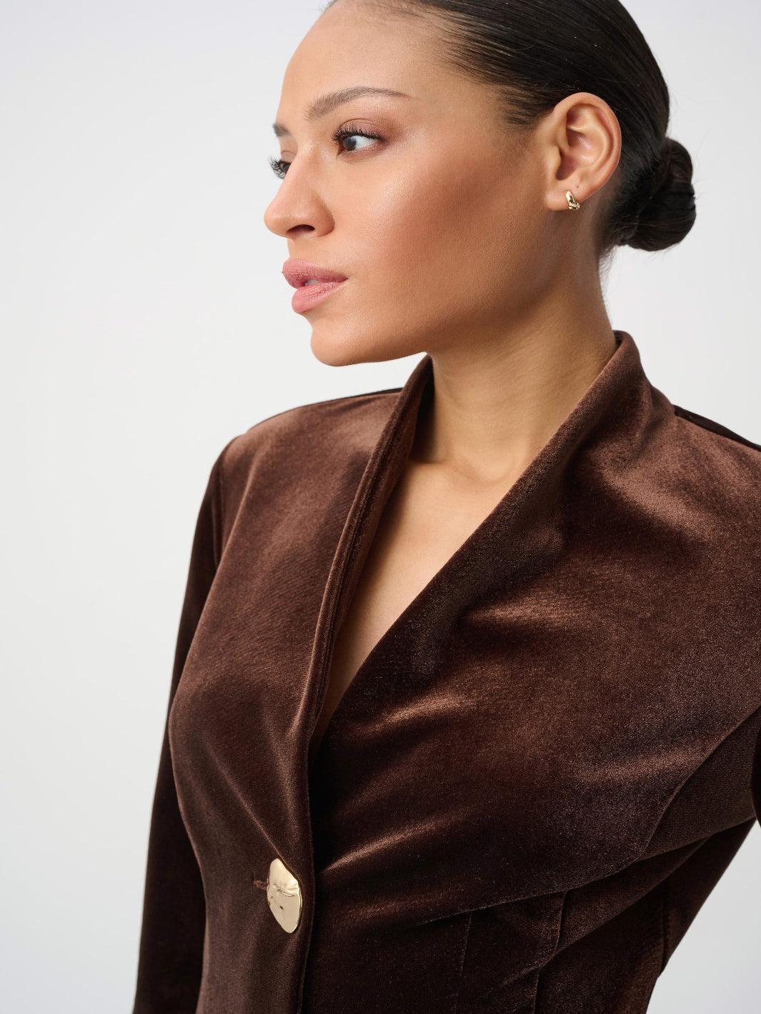 Joseph Ribkoff Velvet Tailored Blazer In Mahogony 264154-Nicola Ross