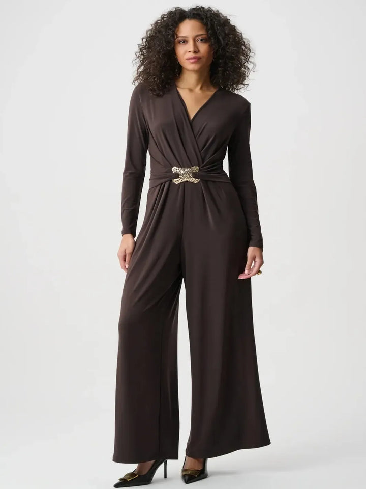Joseph Ribkoff Wide Leg Buckle Detail Jumpsuit In Mocha 263005-Nicola Ross