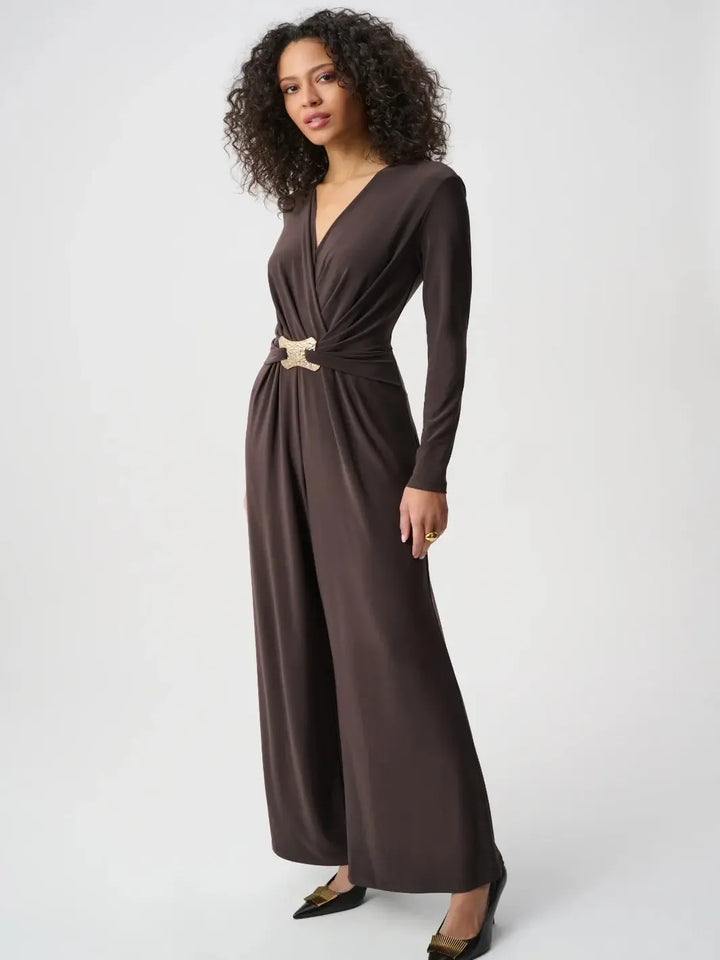 Joseph Ribkoff Wide Leg Buckle Detail Jumpsuit In Mocha 263005-Nicola Ross