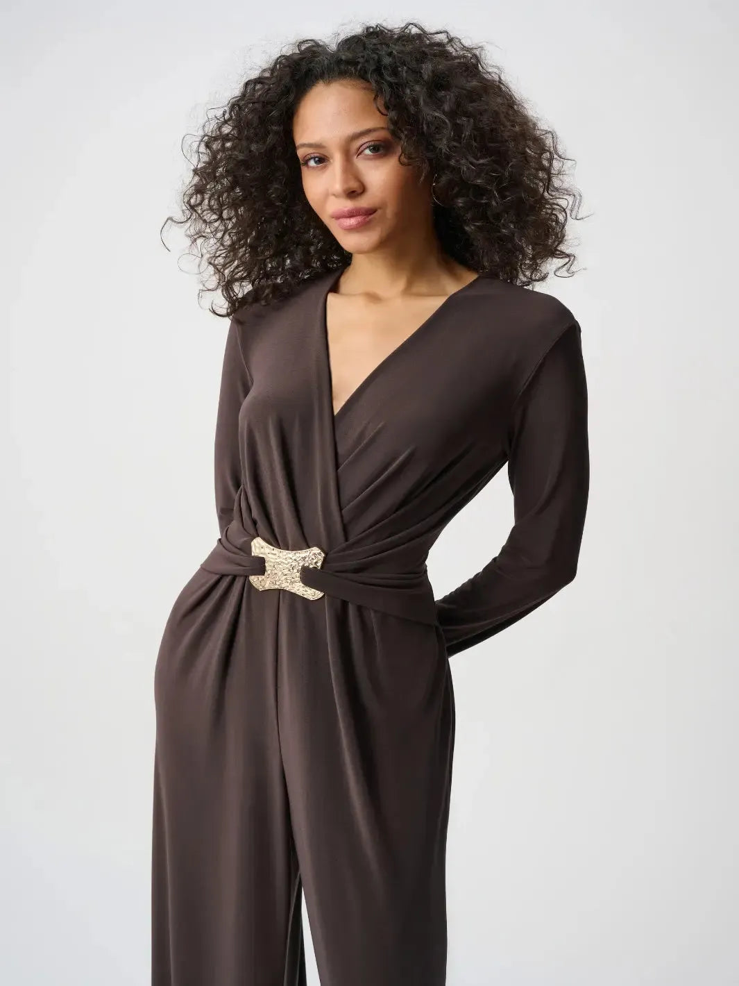 Joseph Ribkoff Wide Leg Buckle Detail Jumpsuit In Mocha 263005-Nicola Ross