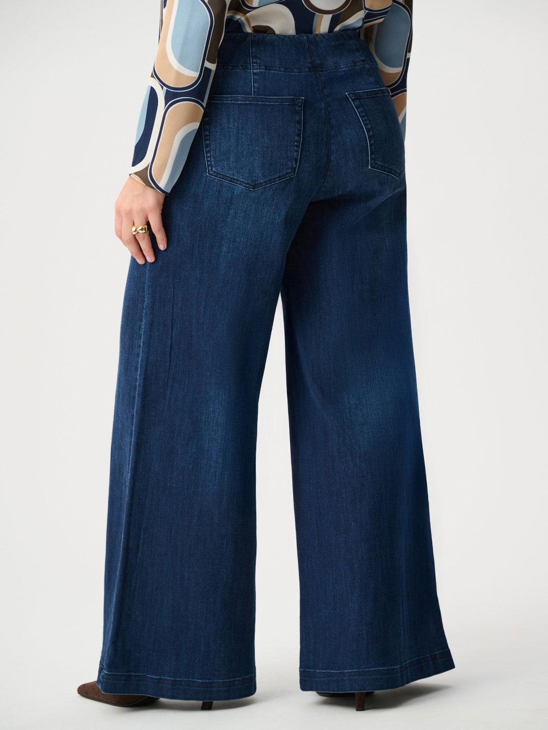 Joseph Ribkoff Wide Leg Denim Trouser In Dark Blue 263901-Nicola Ross