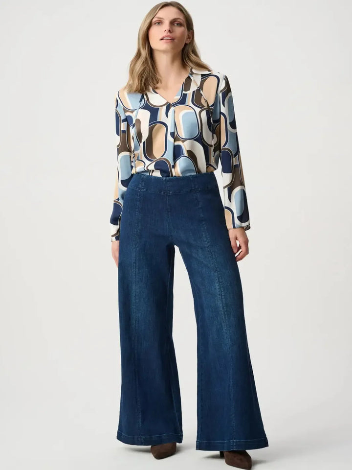 Joseph Ribkoff Wide Leg Denim Trouser In Dark Blue 263901-Nicola Ross