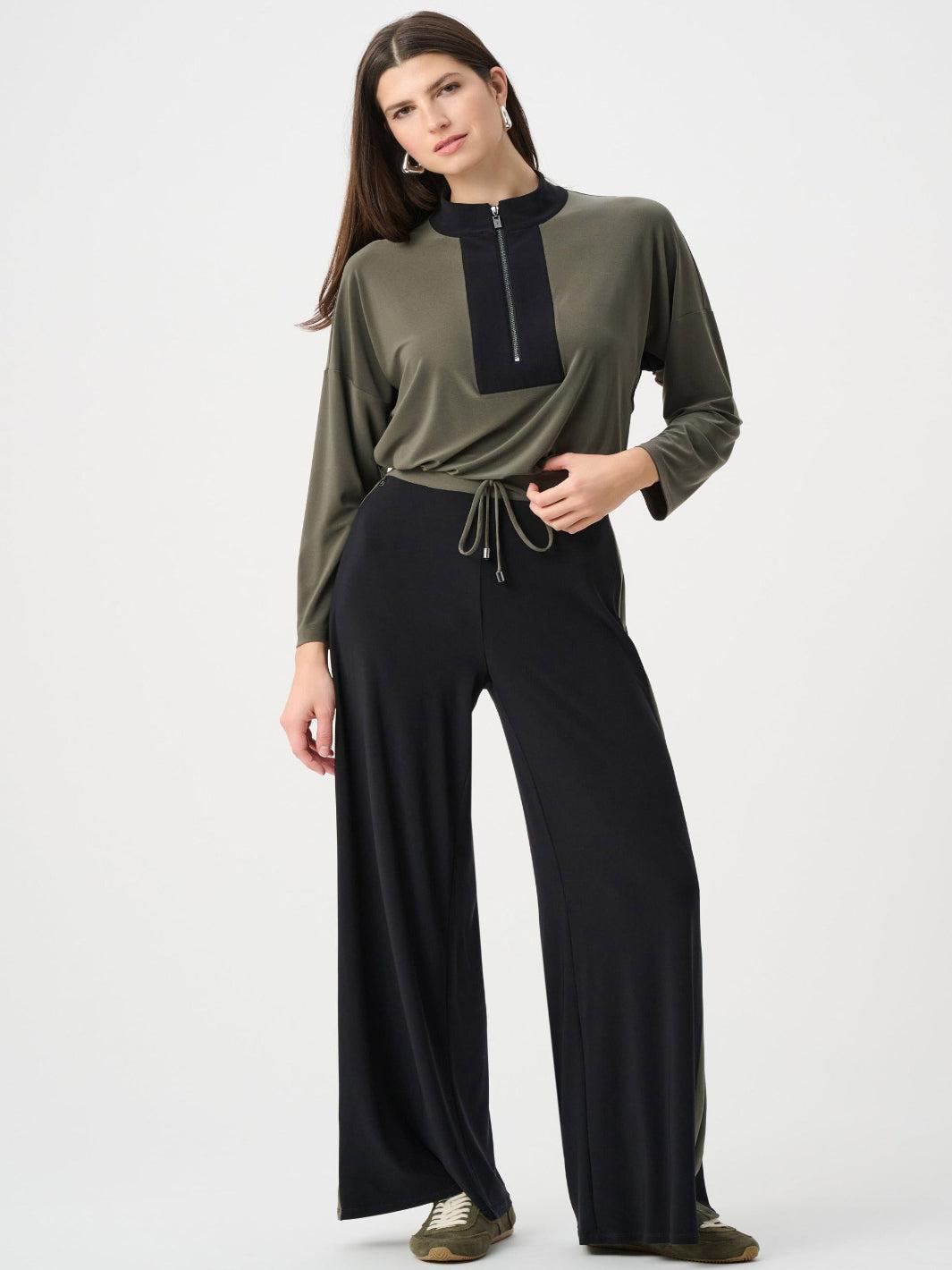 Joseph Ribkoff Wide Leg Lounge Trousers In Black/Avocado 263607-Nicola Ross