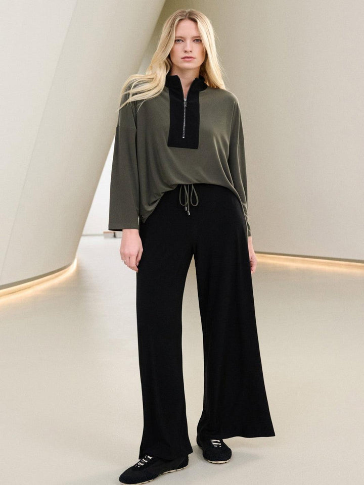 Joseph Ribkoff Wide Leg Lounge Trousers In Black/Avocado 263607-Nicola Ross