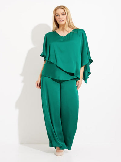 Joseph Ribkoff Wide Leg Satin Pants In Emerald Green 233785-Nicola Ross