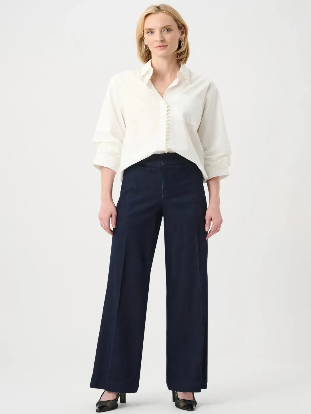 Joseph Ribkoff Wide Leg Trouser In Dark Denim Blue 263903-Nicola Ross